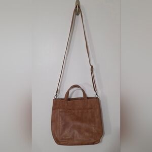 Thirty-One Brown Faux Leather Crossbody Purse Neutral Travel Shopping Stylish